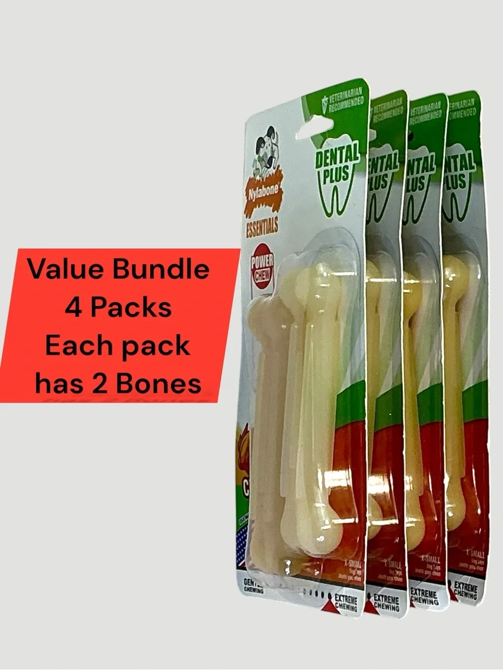 Nylabone Dog Dental Essentials Power Chew Toys Made In USA Chicken Flavor 4 PC